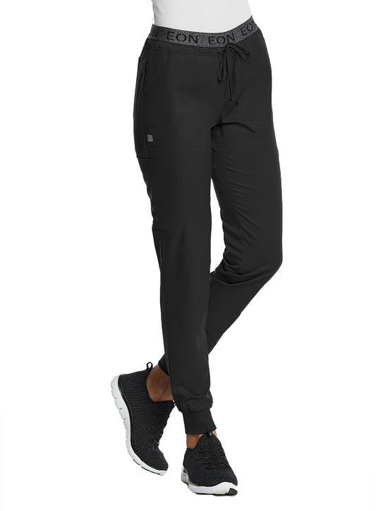 EON Sport 7378 Women’s Full Elastic Logo Waist Jogger Black