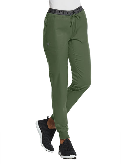 EON Sport 7378 Women's Full Elastic Logo Waist Jogger Olive