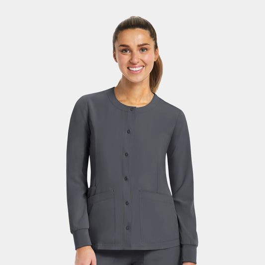 Matrix Impulse 7510 Women&#039;s Round Neck Snap Button Jacket Pewter