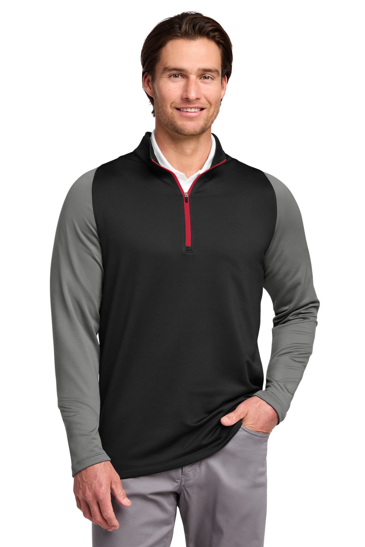 Nike Dri-FIT Stretch 1/2-Zip Cover-Up 779795 Black/ Dark Grey/ Gym Red