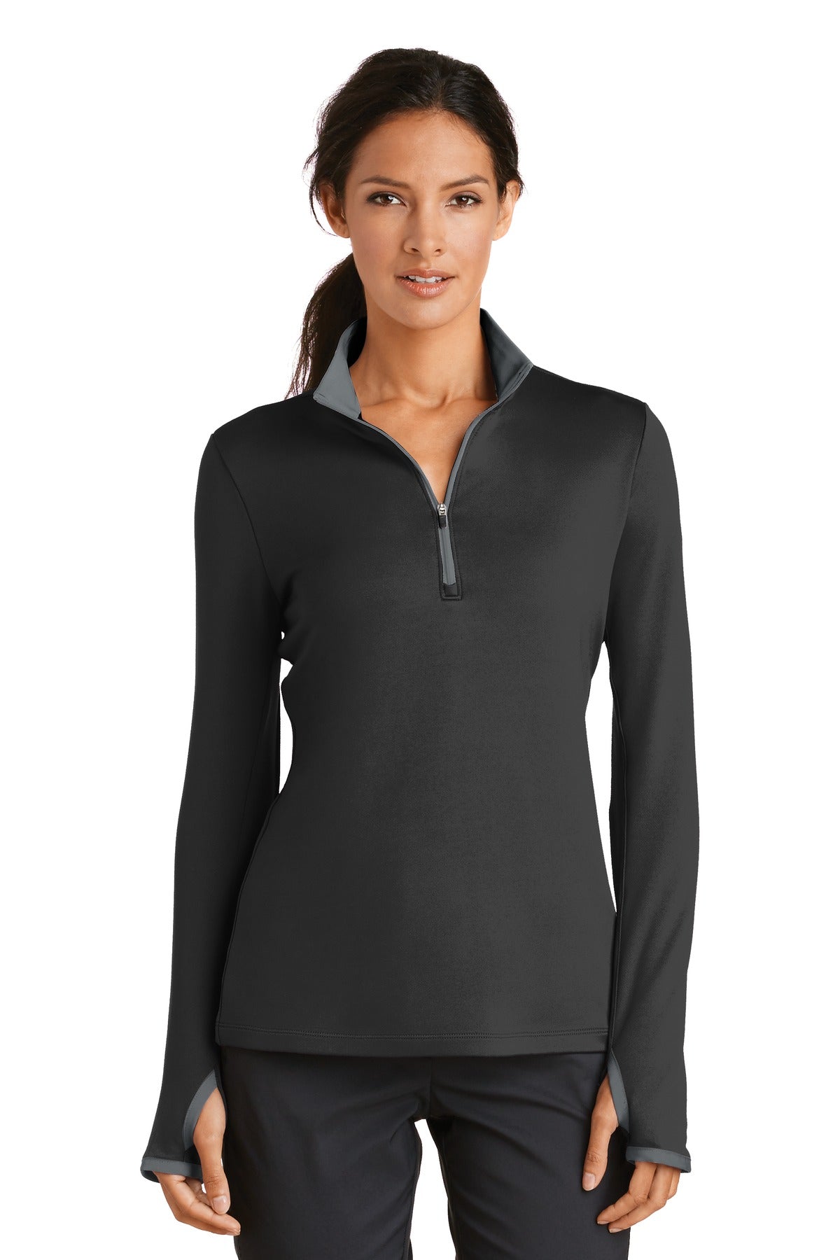 Nike Women's Dri-FIT Stretch 1/2-Zip Cover-Up 779796 Black/ Dark Grey