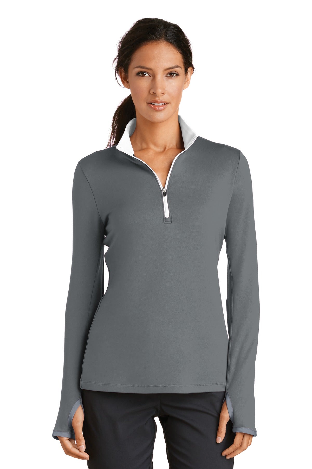 Nike Women's Dri-FIT Stretch 1/2-Zip Cover-Up 779796 Dark Grey/ White