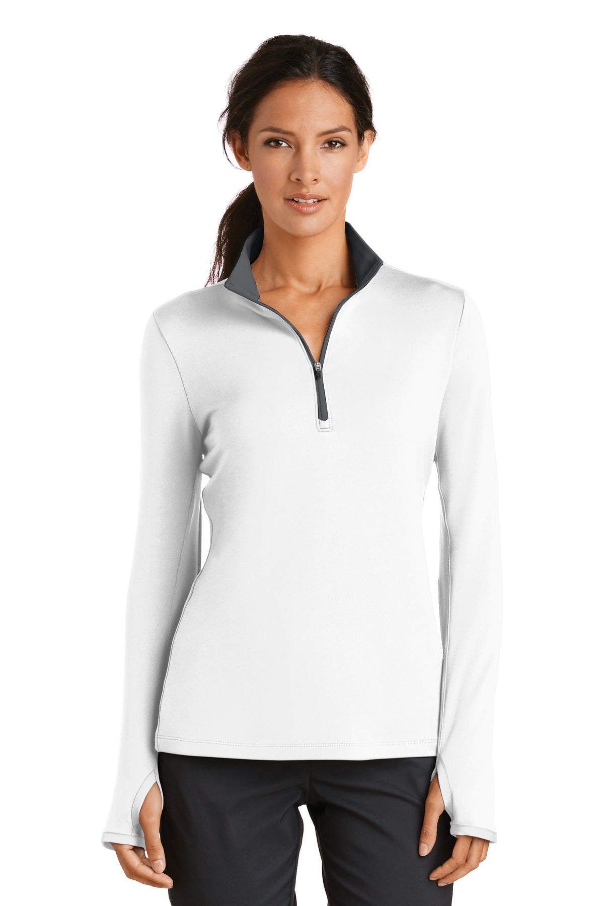 Nike Women's Dri-FIT Stretch 1/2-Zip Cover-Up. 779796 White/ Dark Grey