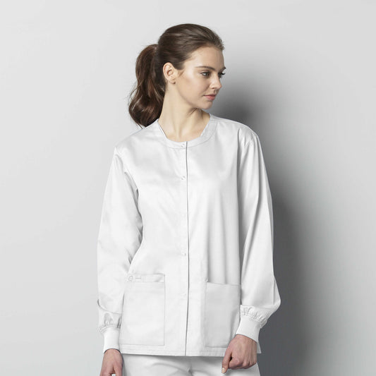 WonderWORK 800 Unisex Snap Front Jacket White Model Image Front | Wink