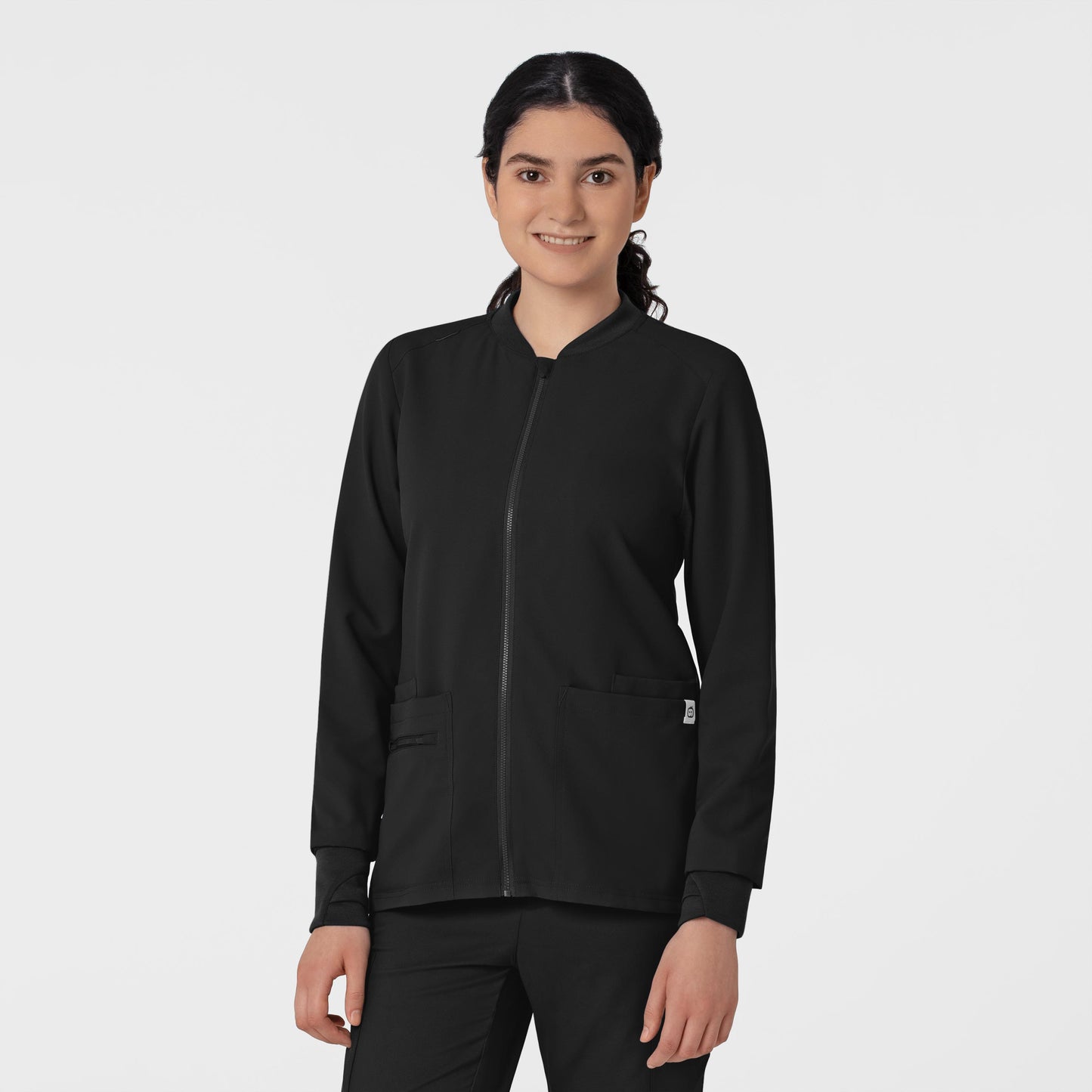 Thrive 8122 Flex-n-Reach Zip-Front Jacket Black Model Image Front | Wink