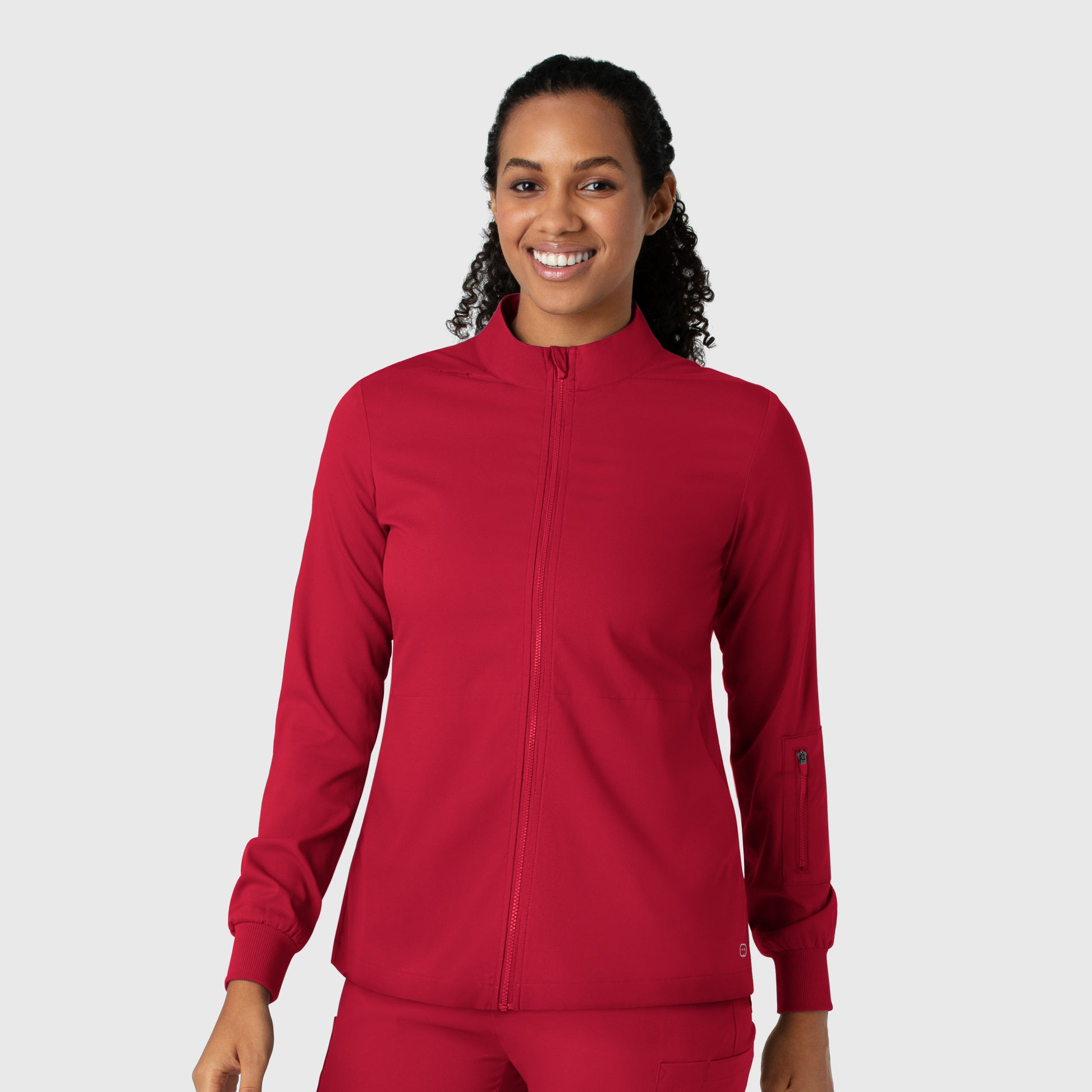 Boundless 8151 Warm Up Scrub Jacket Red Model Image Front | Wink