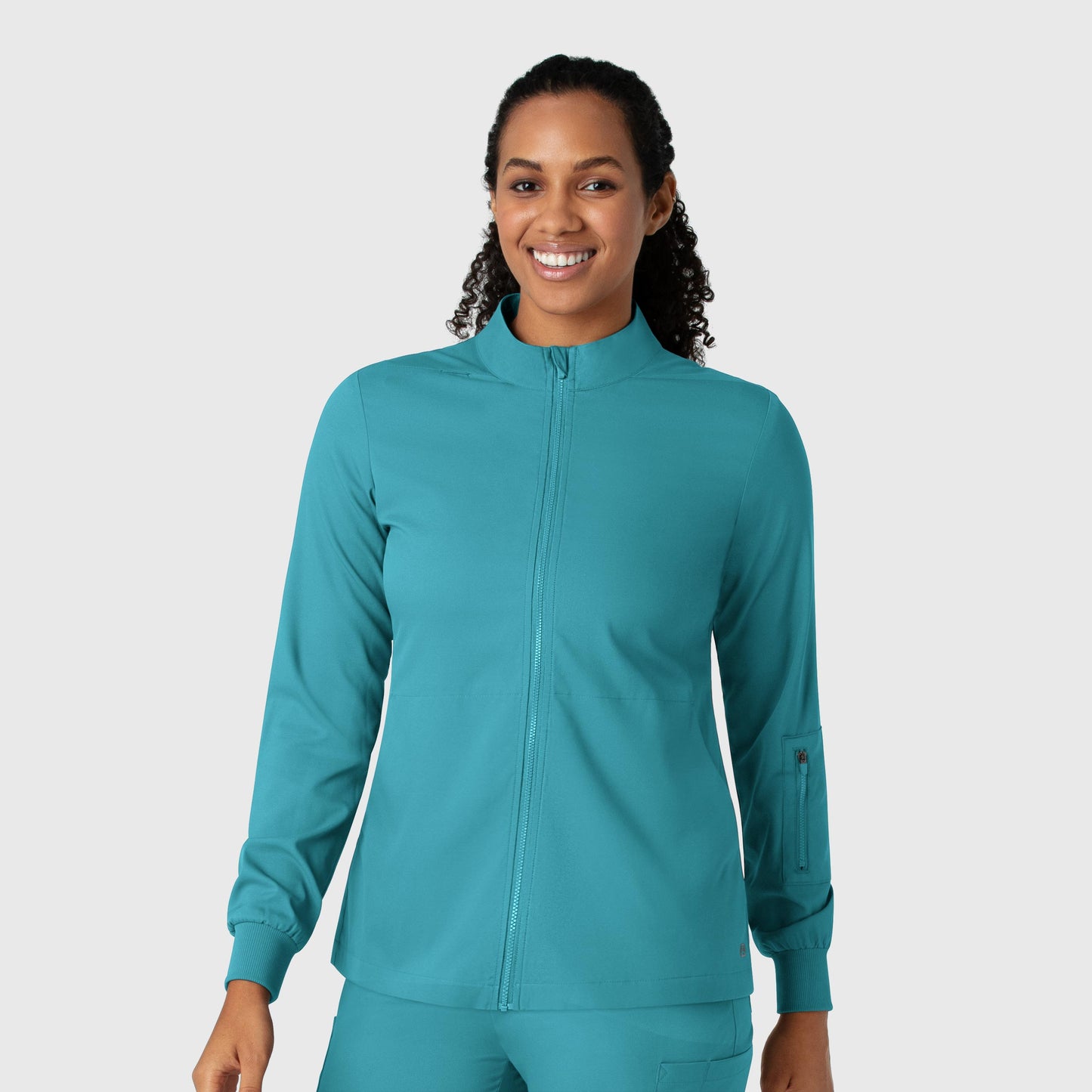 Boundless 8151 Warm Up Scrub Jacket Teal Model Image Front | Wink