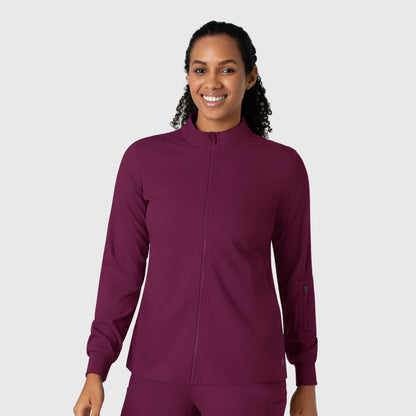 Boundless 8151 Warm Up Scrub Jacket Wine Model Image Front | Wink