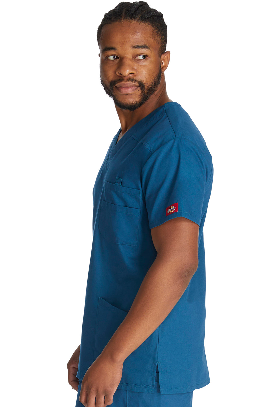 EDS Signature 81906 Men's V-Neck Top Caribbean Blue Model Image Right Side | Dickies