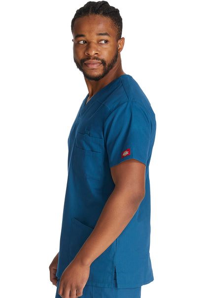 EDS Signature 81906 Men's V-Neck Top Caribbean Blue Model Image Right Side | Dickies