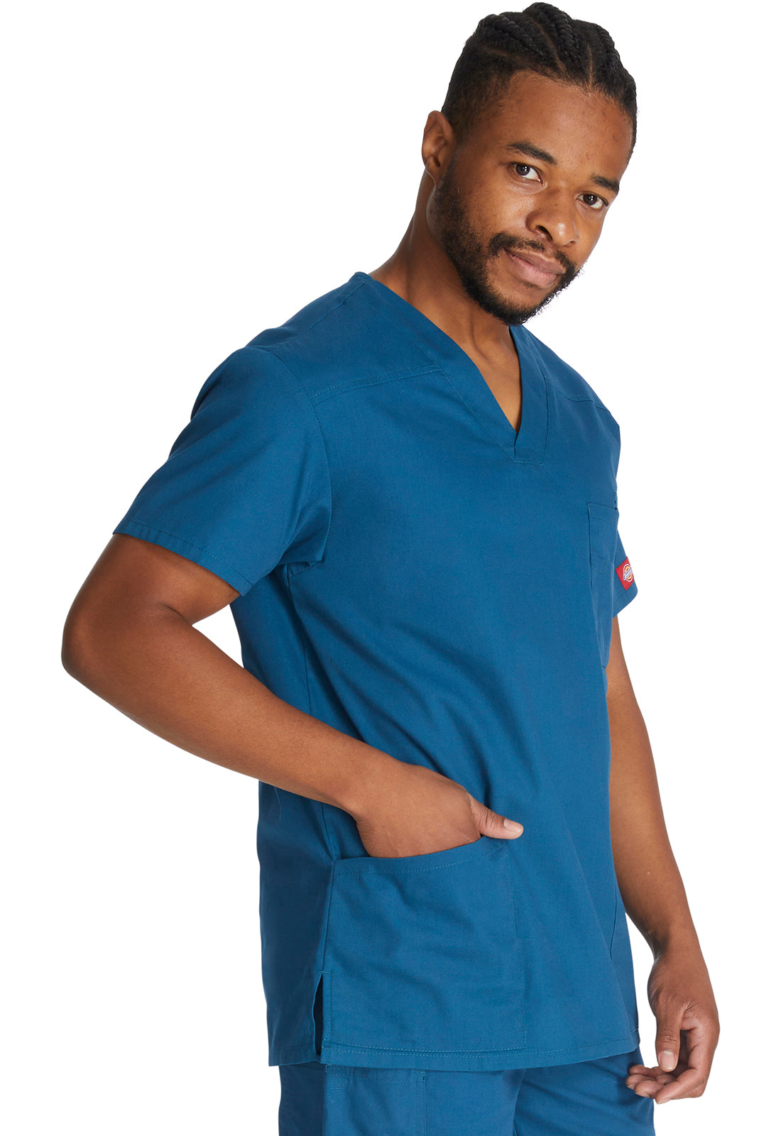 EDS Signature 81906 Men's V-Neck Top Caribbean Blue Model Image Left Side | Dickies