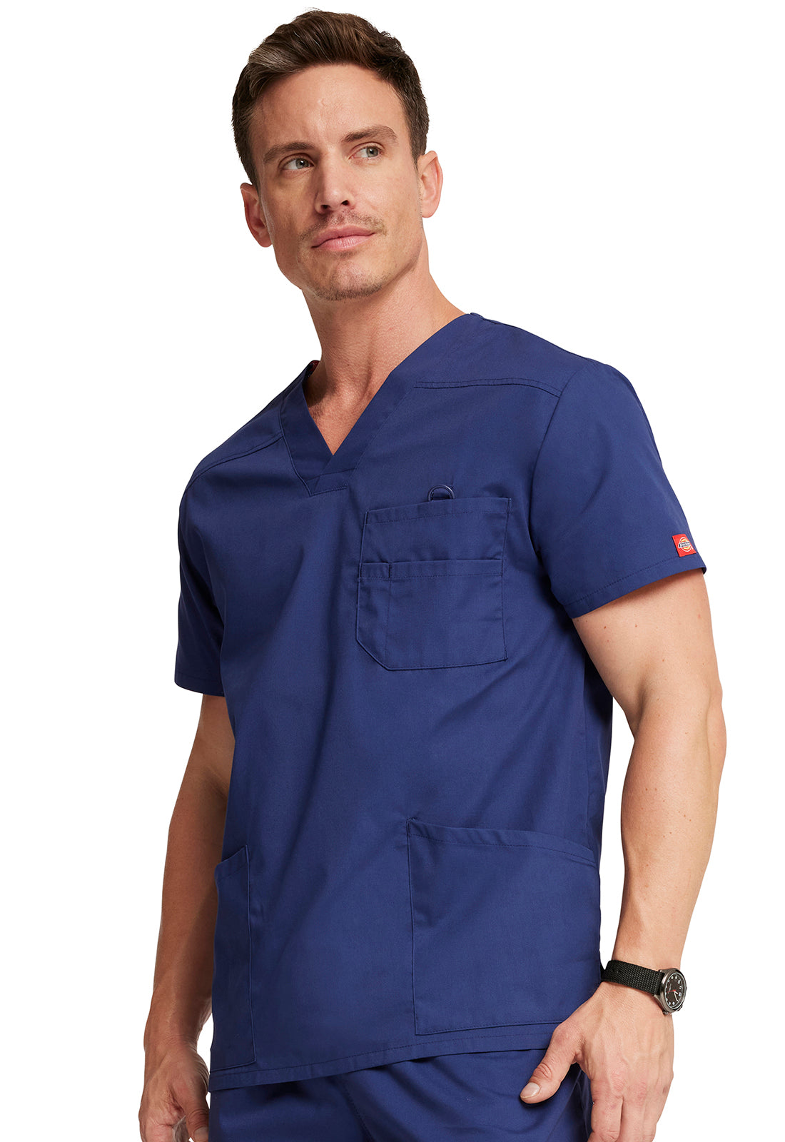 EDS Signature 81906 Men's V-Neck Top Navy Model Image Right Side | Dickies