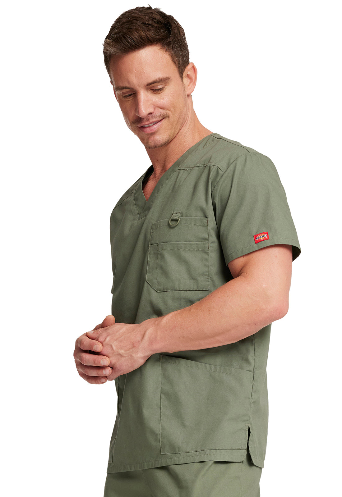 EDS Signature 81906 Men's V-Neck Top Olive Model Image Right Side | Dickies