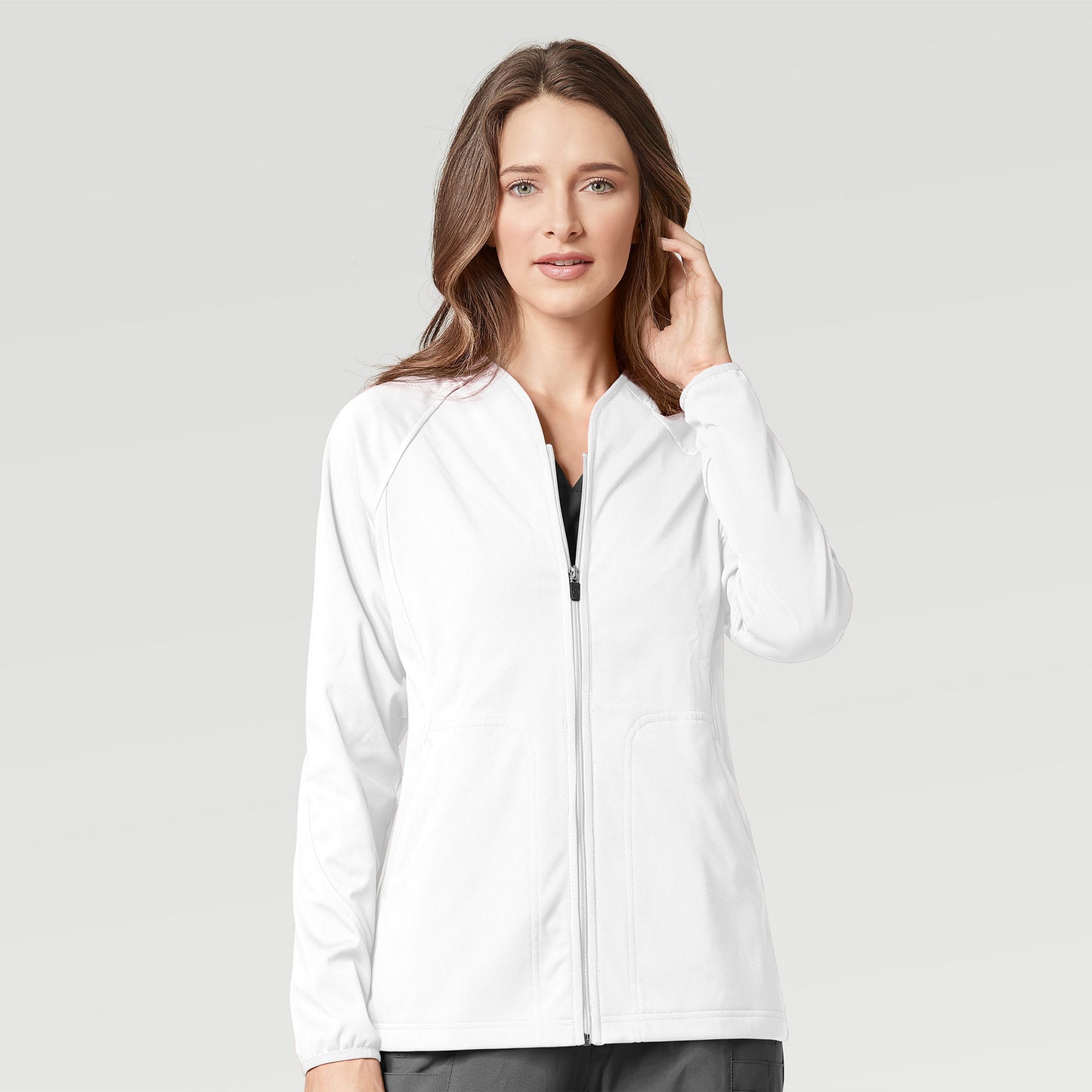 Layers 8209 Fleece Full Zip Jacket White Model Image Front | Wink