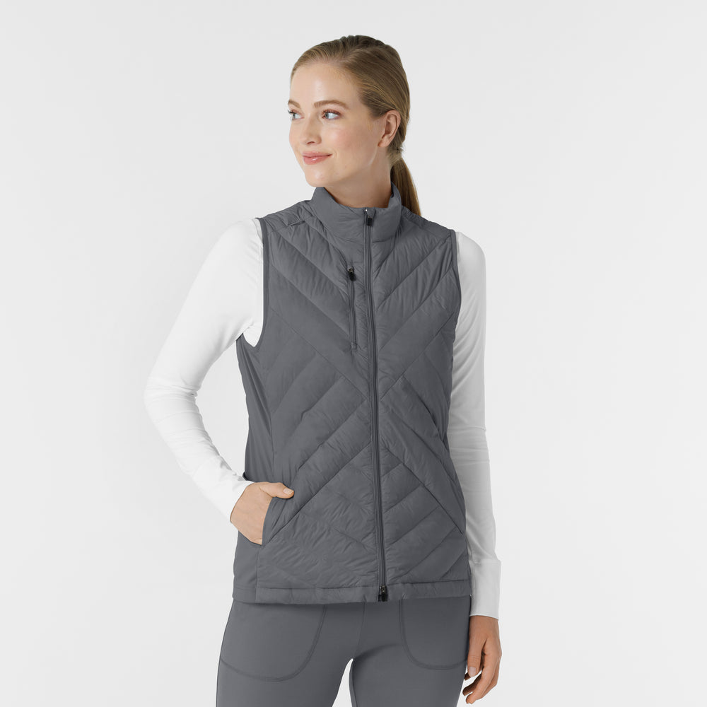 Layers 8277 Quilted Scrub Vest Pewter Model Image Front | Wink