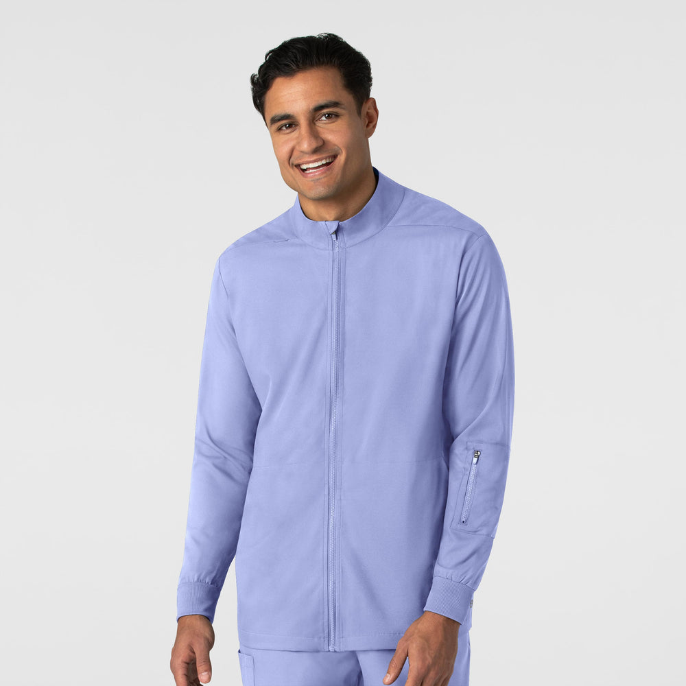 Boundless 8351 Men's Warm Up Scrub Jacket Ceil Blue Model Image Front | Wink