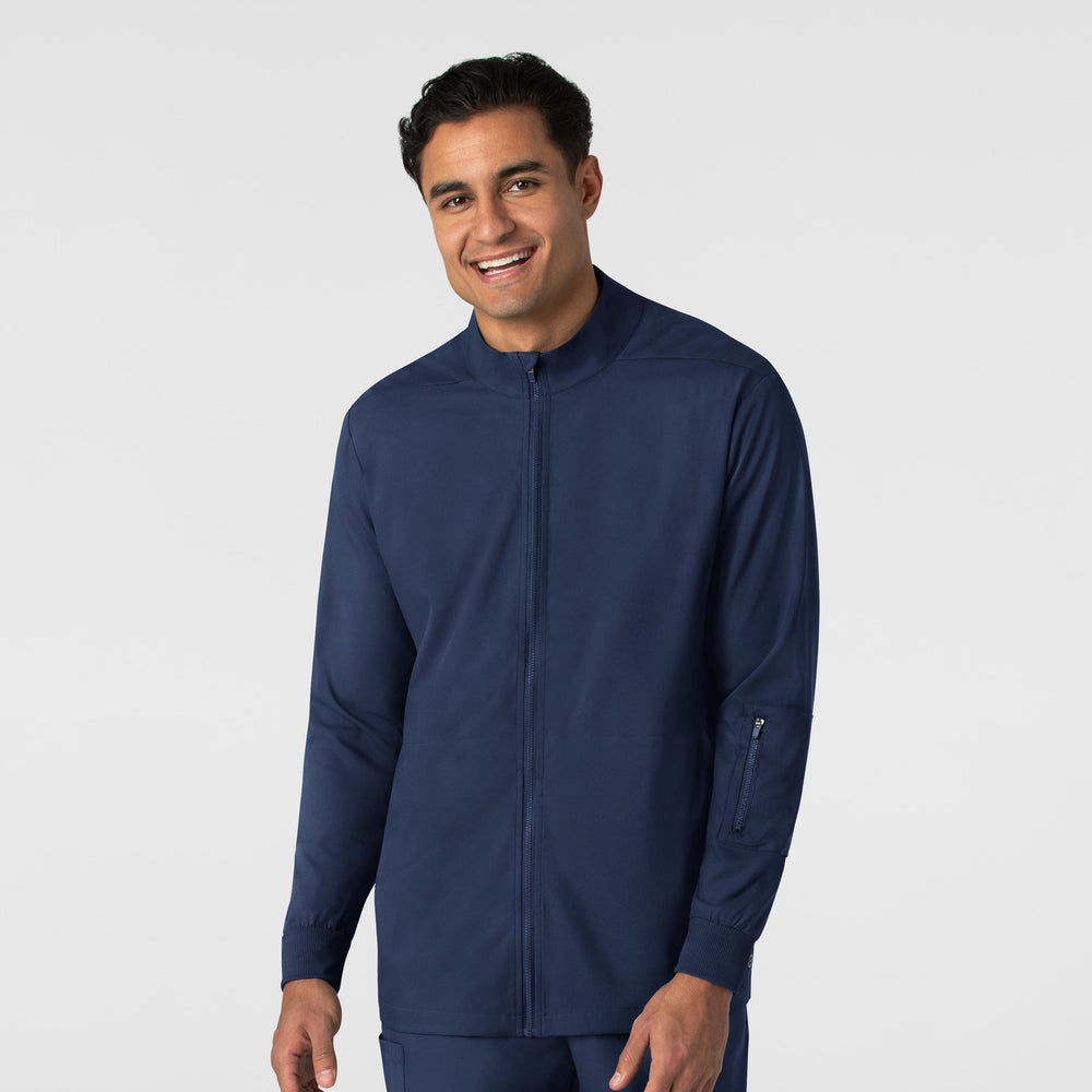 Boundless 8351 Men's Warm Up Scrub Jacket Navy Model Image Front | Wink