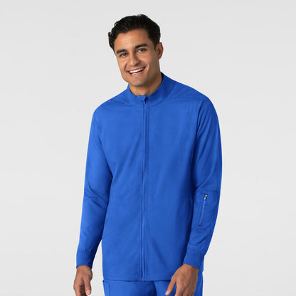 Boundless 8351 Men's Warm Up Scrub Jacket Royal Model Image Front | Wink