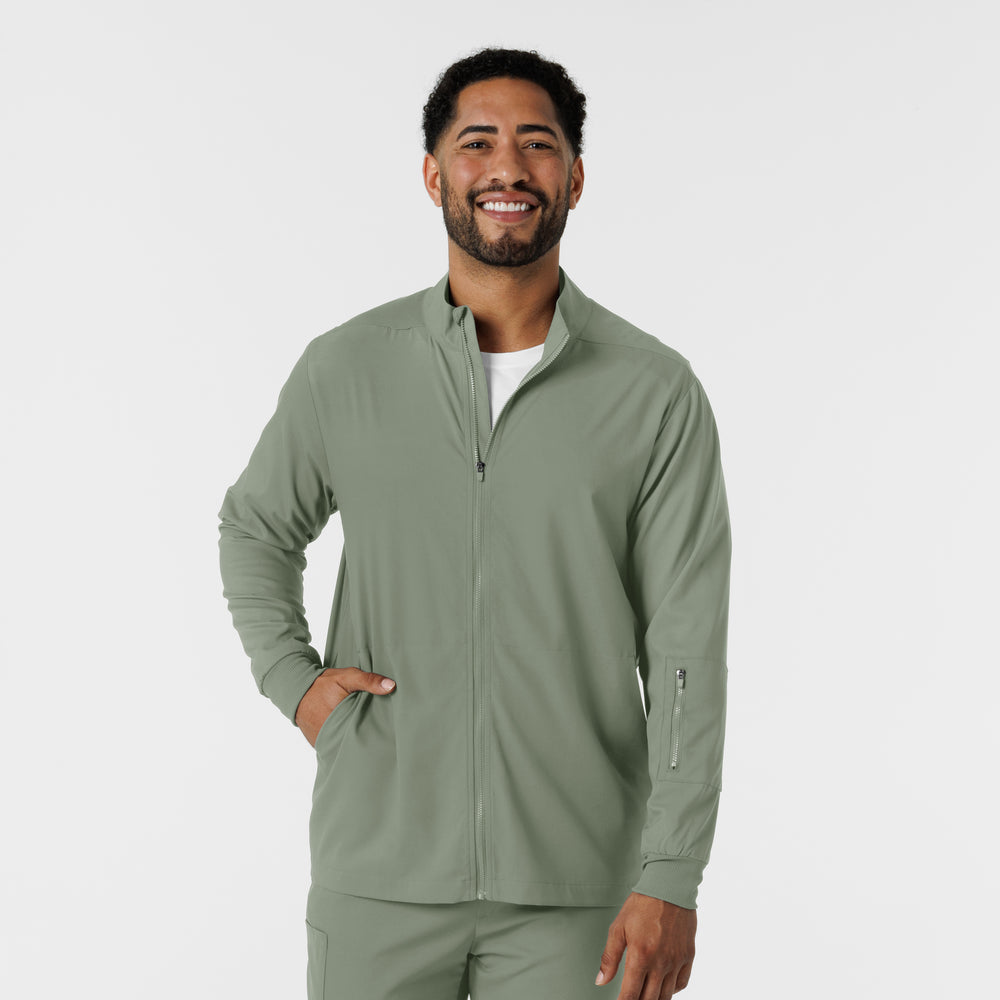 Boundless 8351 Men's Warm Up Scrub Jacket Sage Model Image Front | Wink