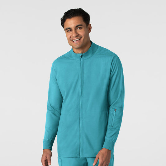 Boundless 8351 Men's Warm Up Scrub Jacket Teal Model Image Front | Wink