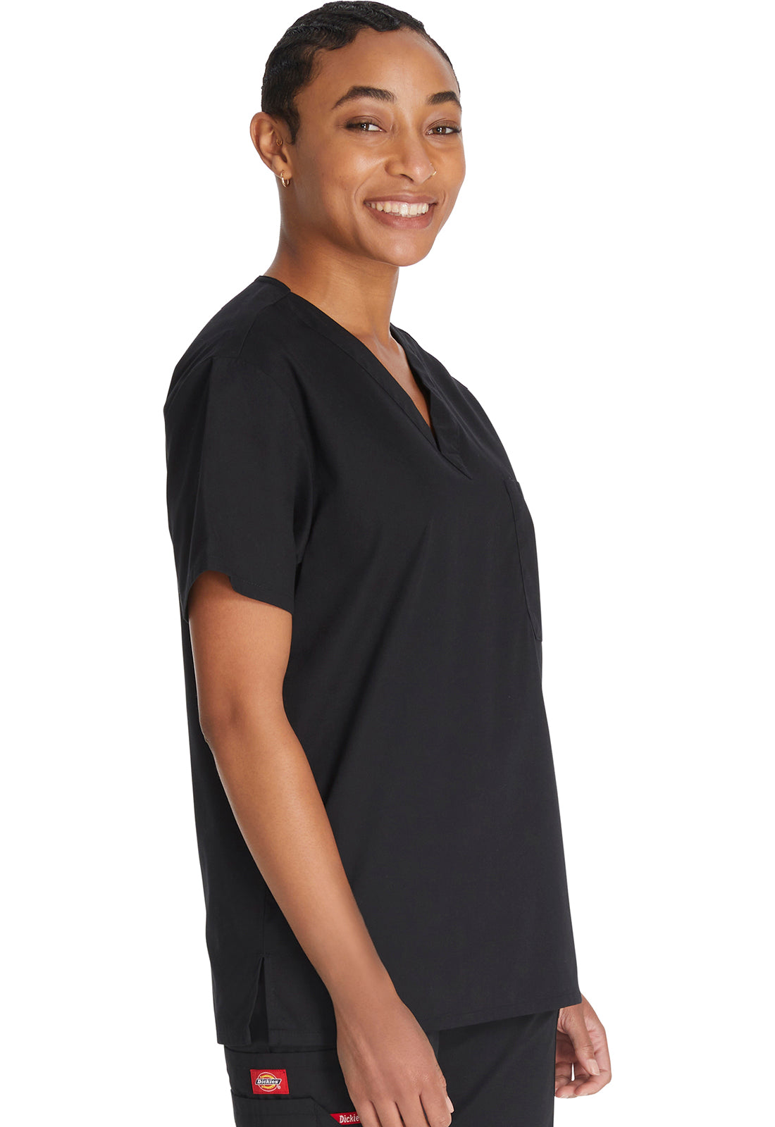 EDS Signature 83706 Unisex Tuckable V-Neck Top Black Model Image Left Side | Dickies