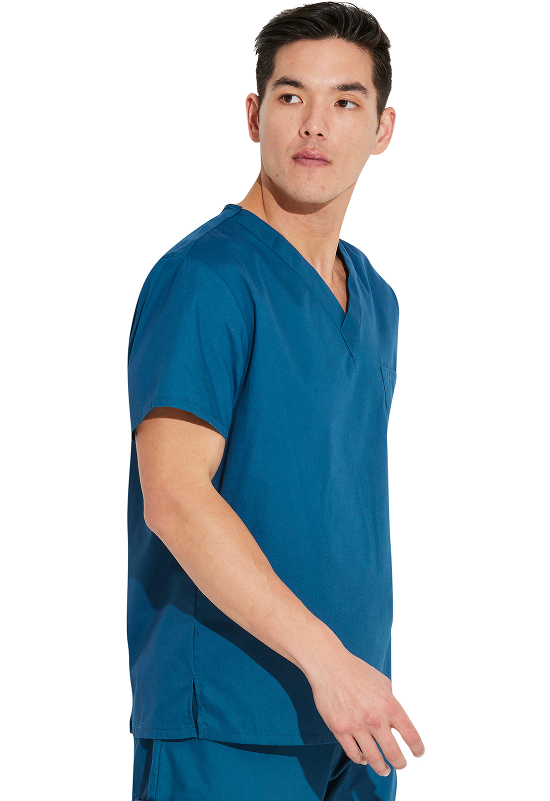 EDS Signature 83706 Unisex Tuckable V-Neck Top Caribbean Blue Model Image Left Side | Dickies