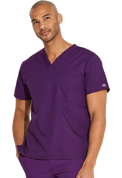 EDS Signature 83706 Unisex Tuckable V-Neck Top Eggplant Model Image Front | Dickies