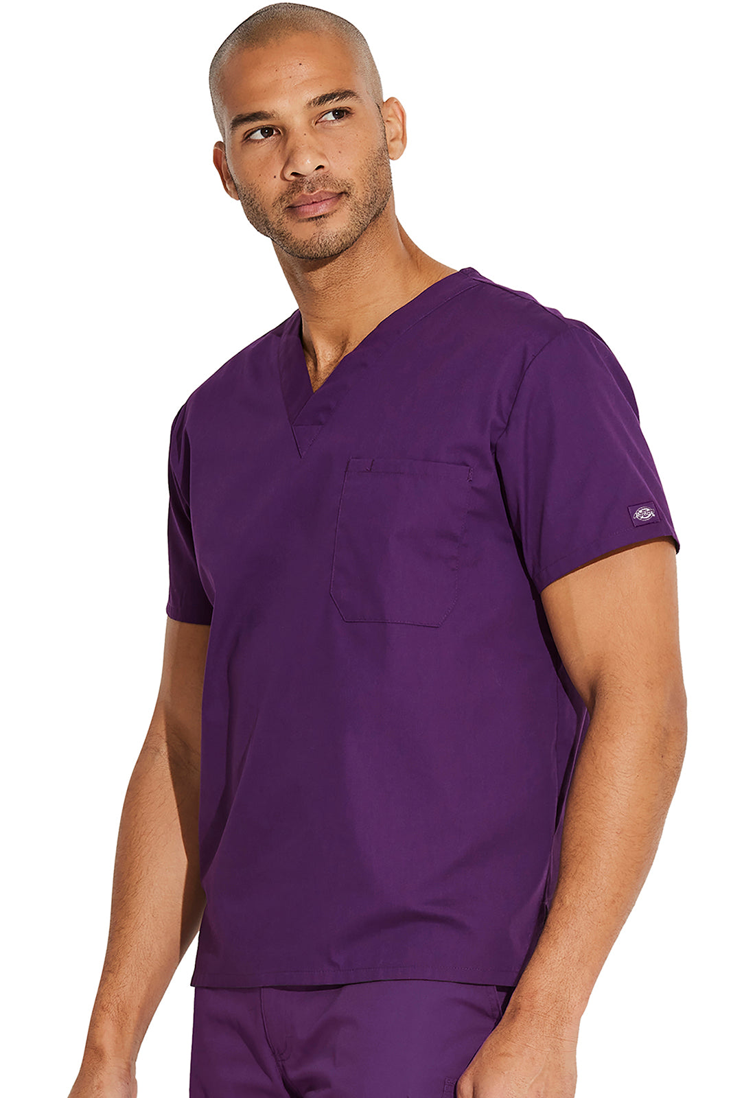 EDS Signature 83706 Unisex Tuckable V-Neck Top Eggplant Model Image Right Side | Dickies