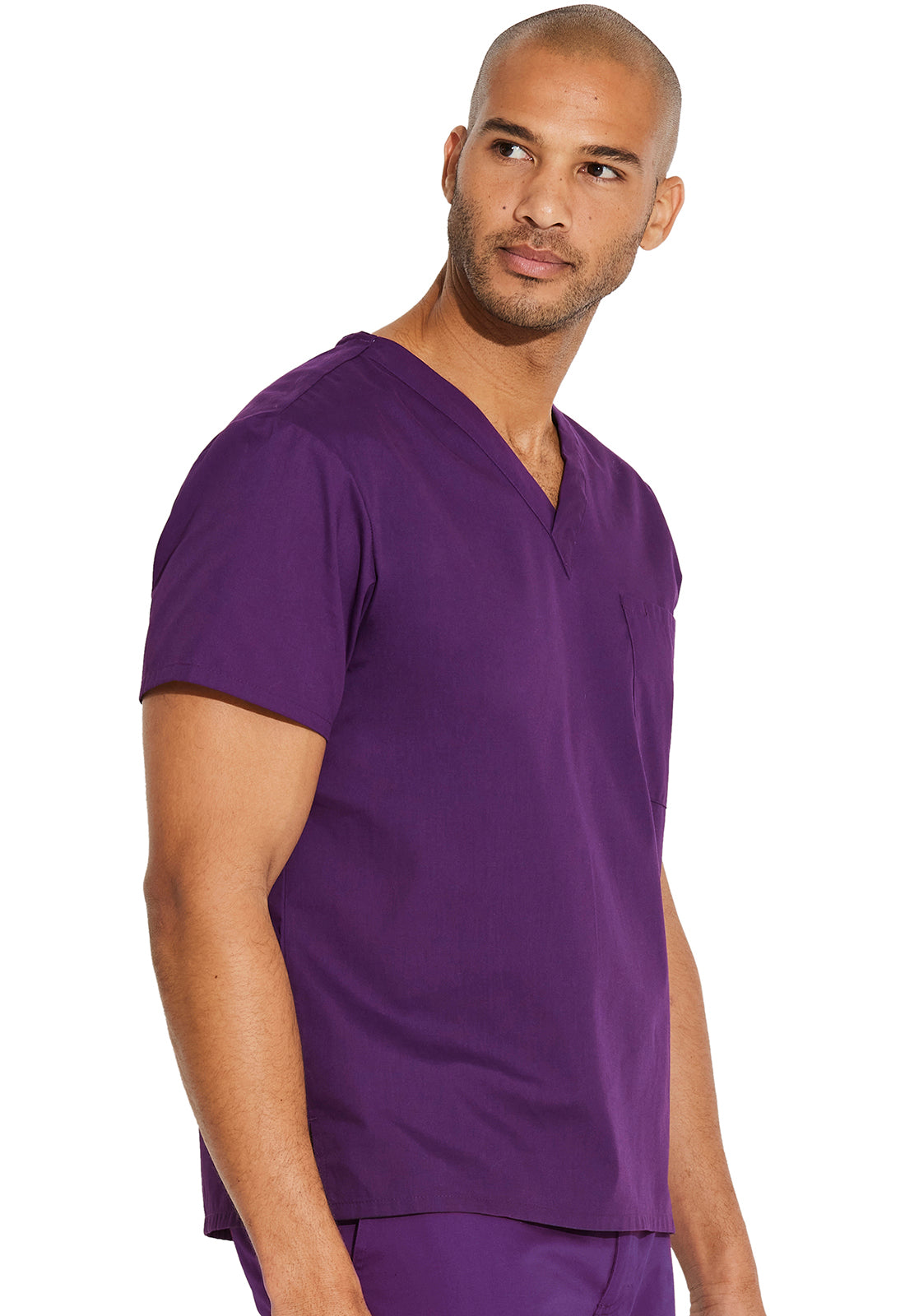 EDS Signature 83706 Unisex Tuckable V-Neck Top Eggplant Model Image Left Side | Dickies