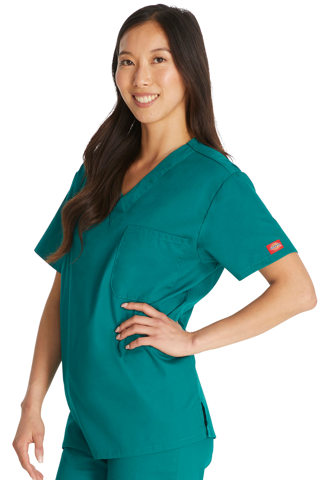 EDS Signature 83706 Unisex Tuckable V-Neck Top Hunter Green Model Image Right Side | Dickies