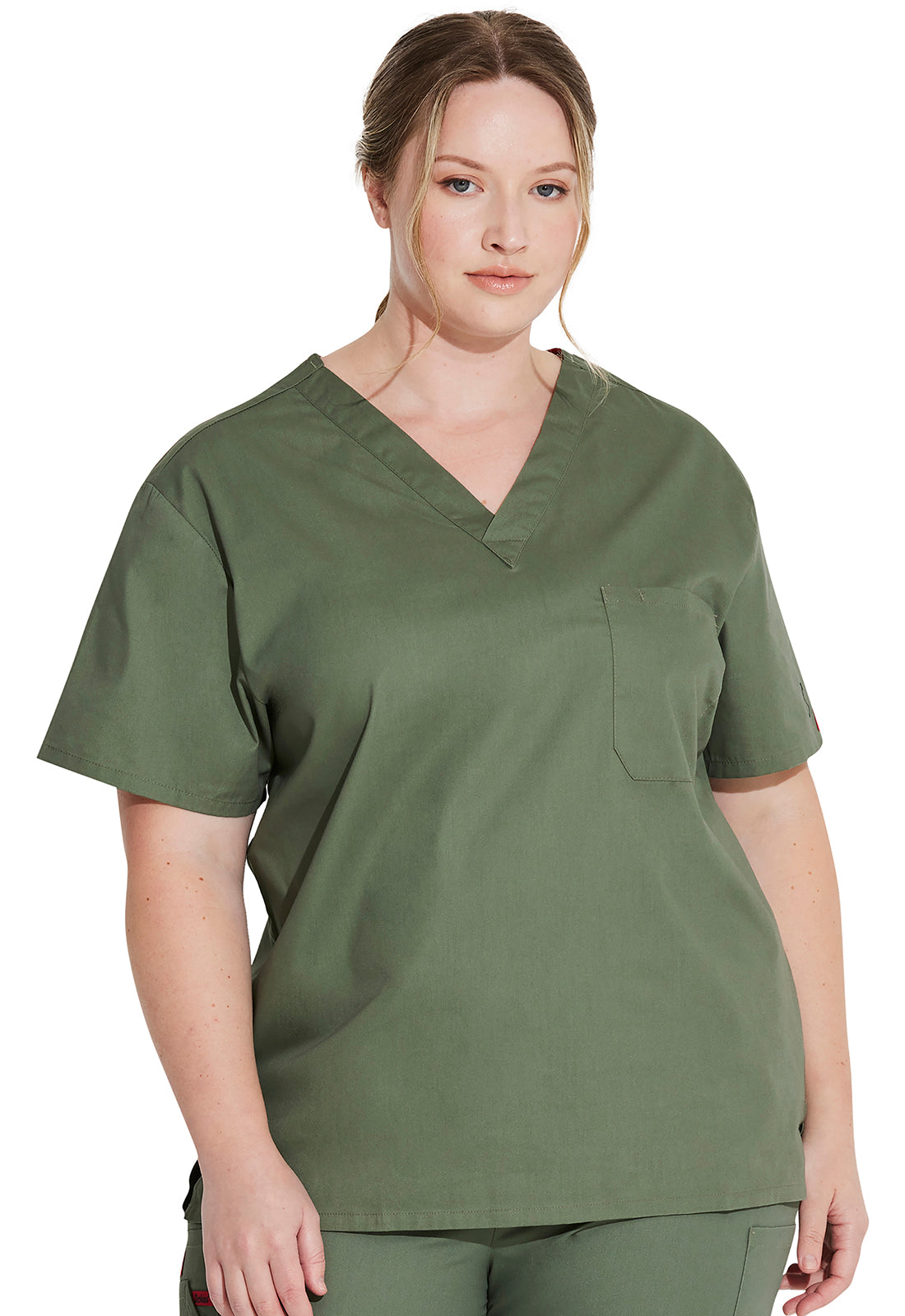 EDS Signature 83706 Unisex Tuckable V-Neck Top Olive Model Image Front | Dickies