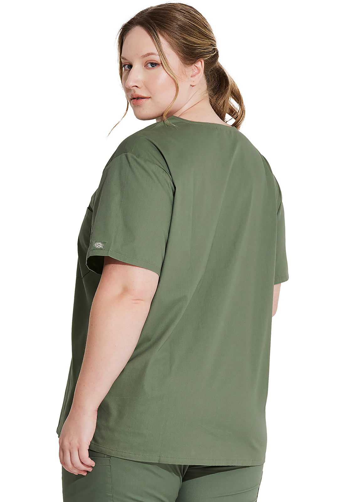 EDS Signature 83706 Unisex Tuckable V-Neck Top Olive Model Image Back | Dickies