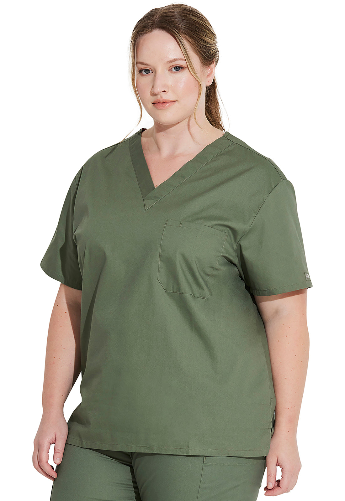 EDS Signature 83706 Unisex Tuckable V-Neck Top Olive Model Image Right Side | Dickies