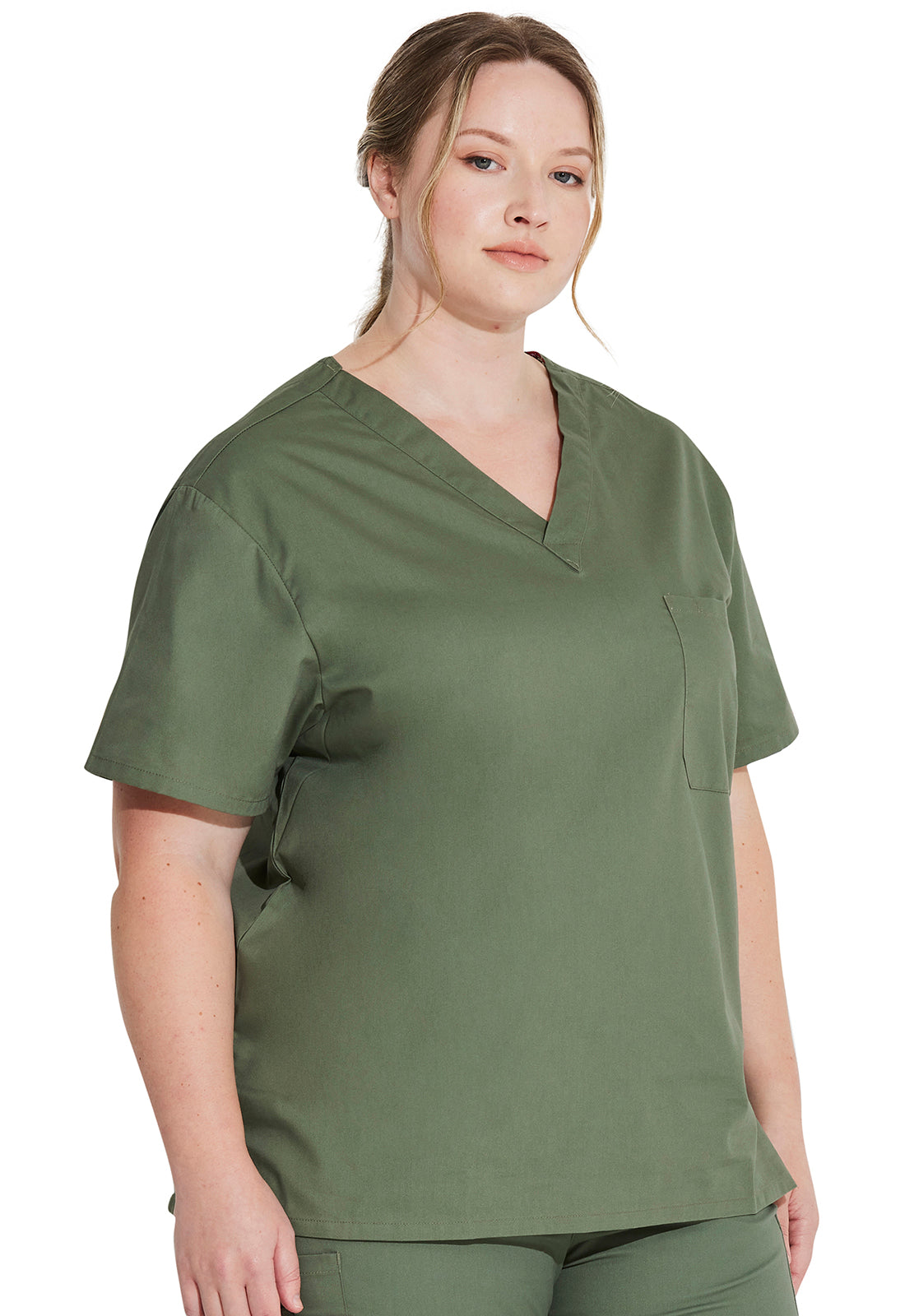 EDS Signature 83706 Unisex Tuckable V-Neck Top Olive Model Image Left Side | Dickies