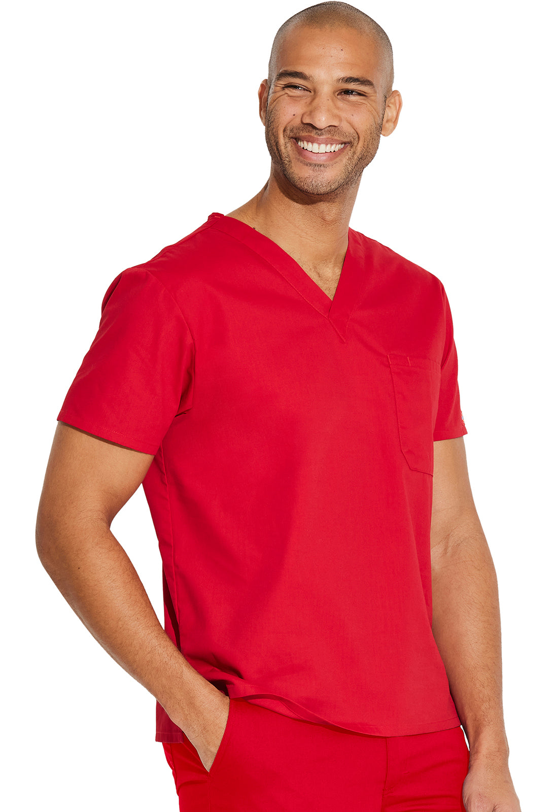 EDS Signature 83706 Unisex Tuckable V-Neck Top Red Model Image Left Side | Dickies