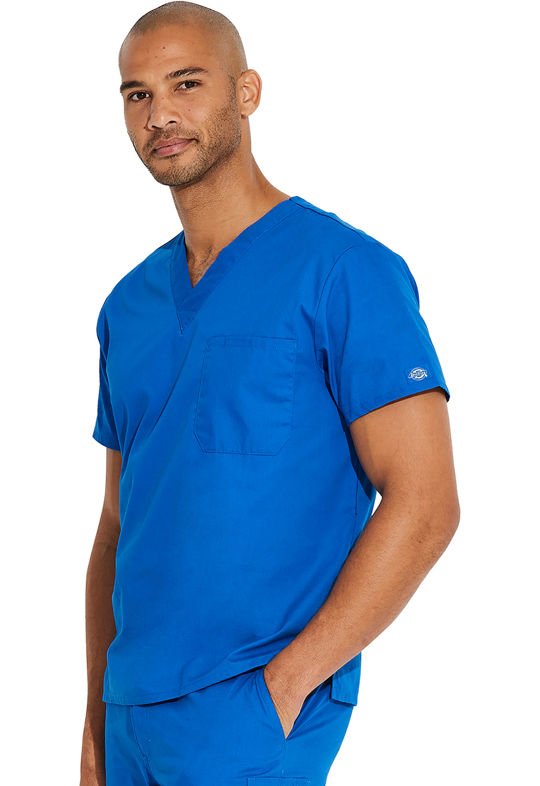 EDS Signature 83706 Unisex Tuckable V-Neck Top Royal Model Image Right Side | Dickies