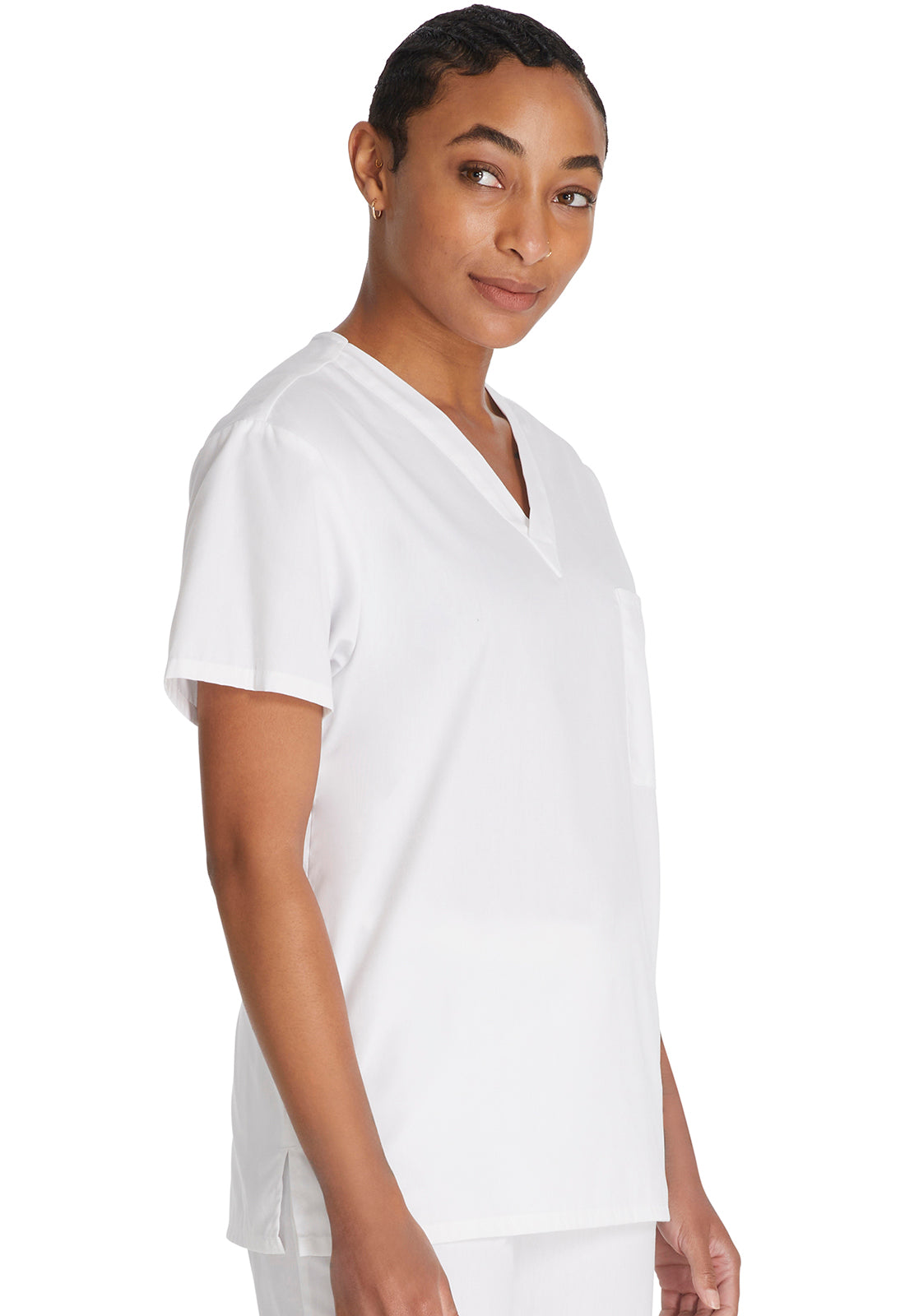 EDS Signature 83706 Unisex Tuckable V-Neck Top White Model Image Left Side | Dickies