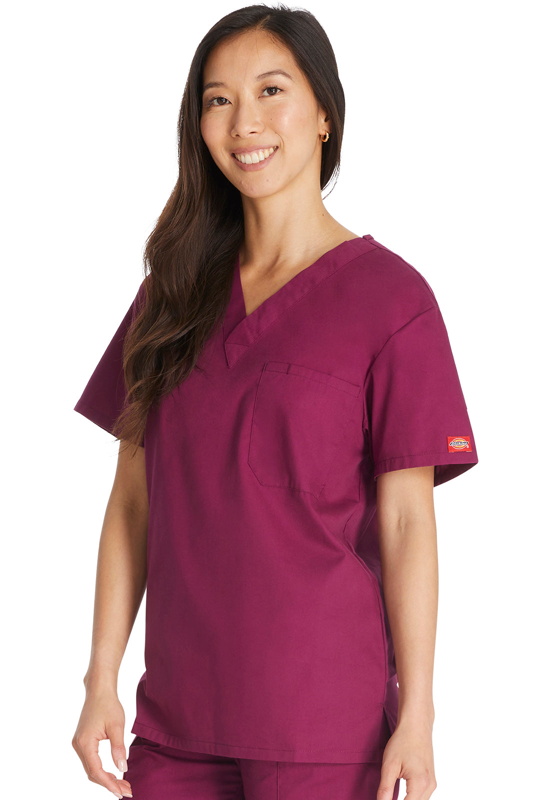 EDS Signature 83706 Unisex Tuckable V-Neck Top Wine Model Image Right Side | Dickies