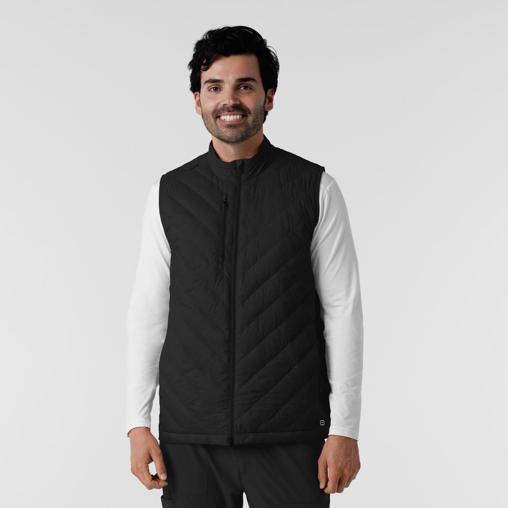 Layers 8377 Men's Quilted Scrub Vest Black Model Image Front | Wink