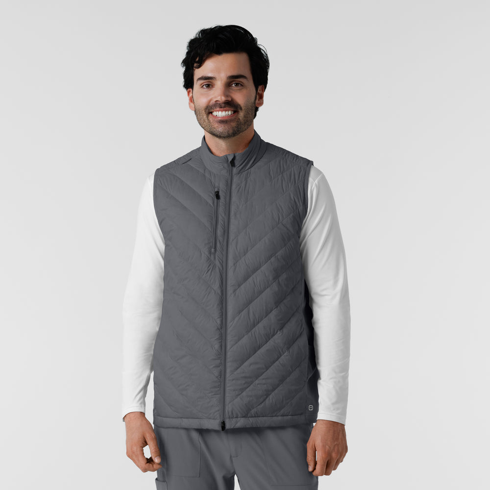 Layers 8377 Men's Quilted Scrub Vest Pewter Model Image Front | Wink