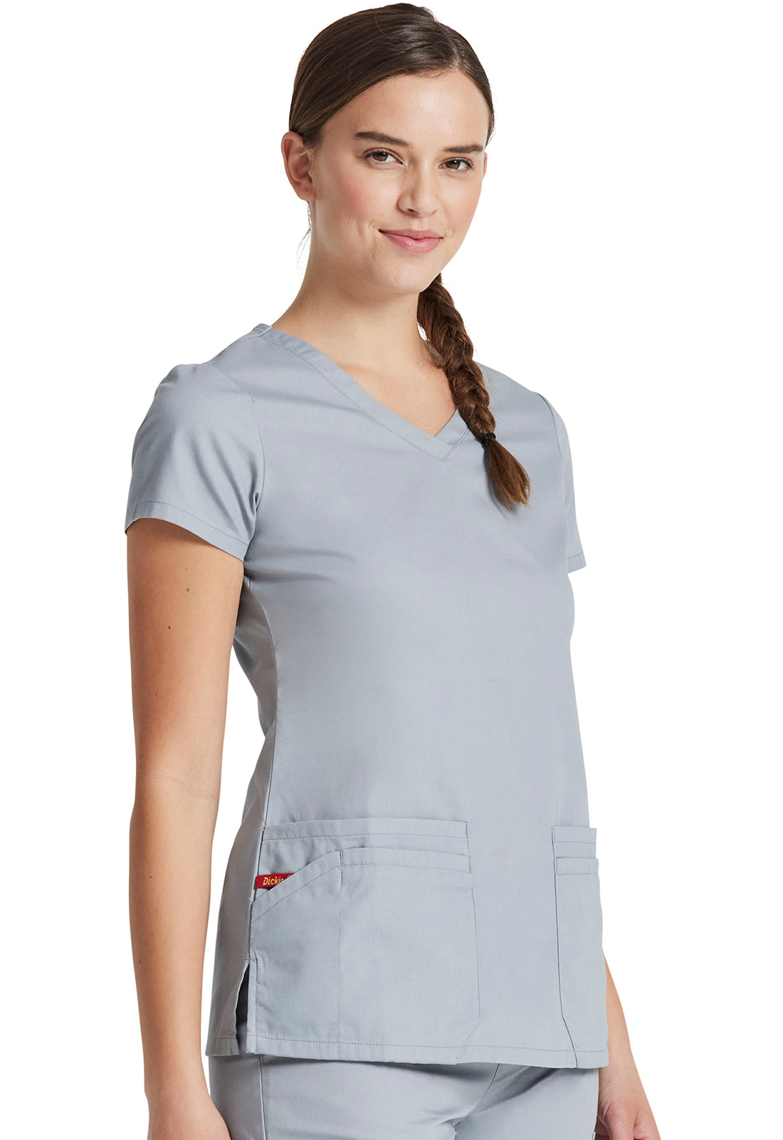 EDS Signature 85906 V-Neck Top Grey Model Image Left Side | Dickies