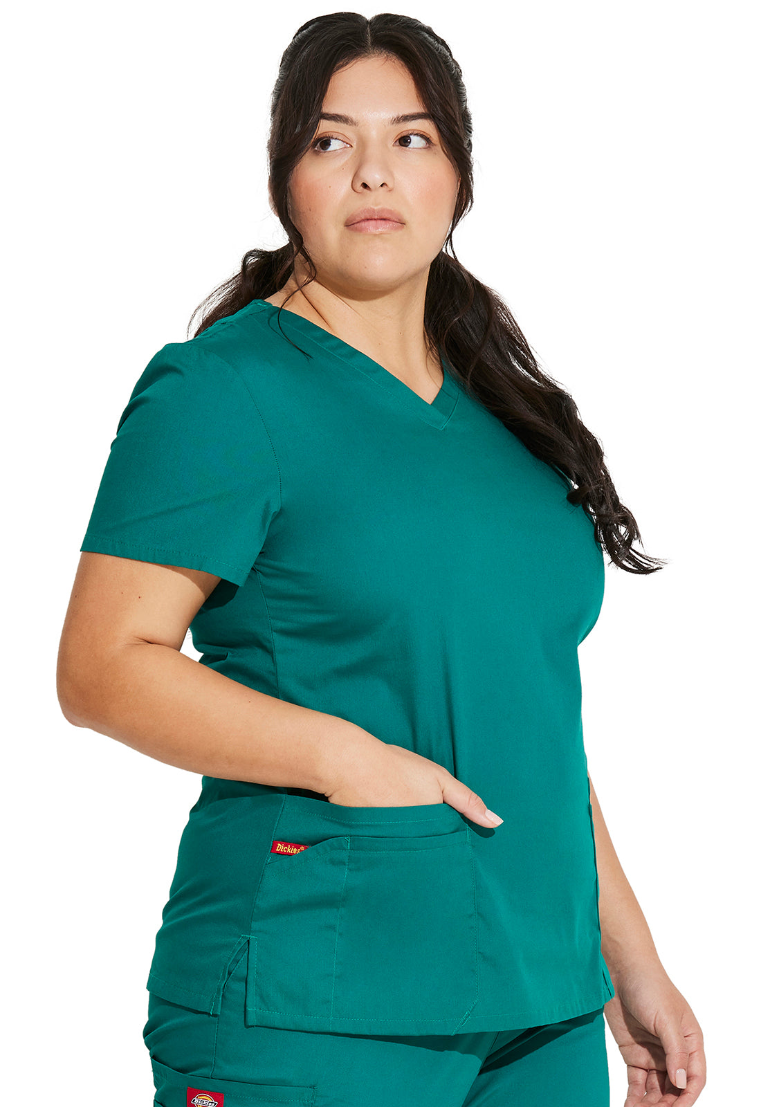 EDS Signature 85906 V-Neck Top Hunter Green Model Image Left Side | Dickies