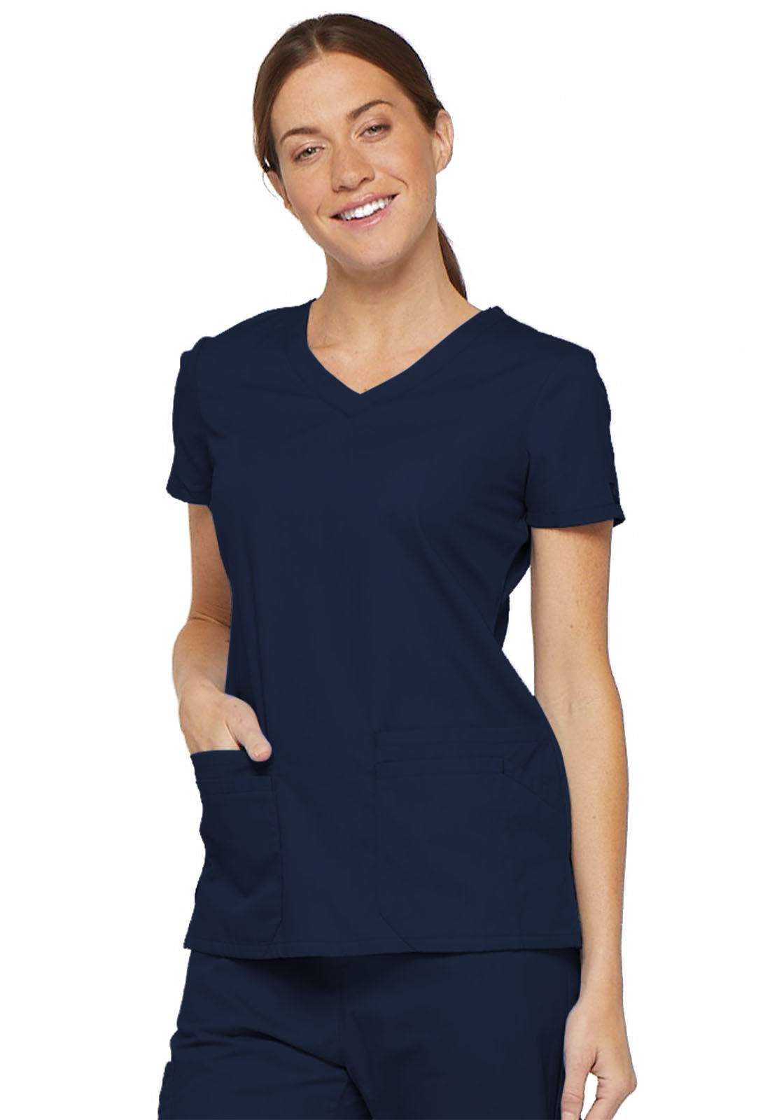 EDS Signature 85906 V-Neck Top Navy Model Image Right Side | Dickies