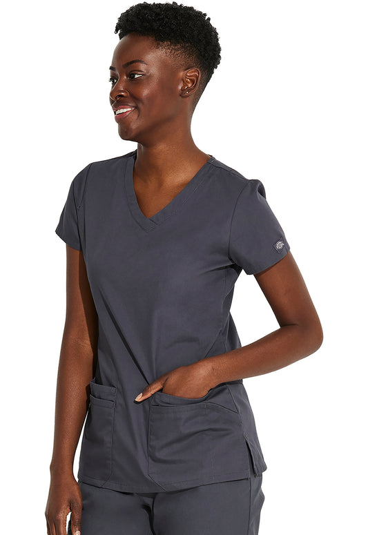 EDS Signature 85906 V-Neck Top Pewter Model Image Right Side | Dickies