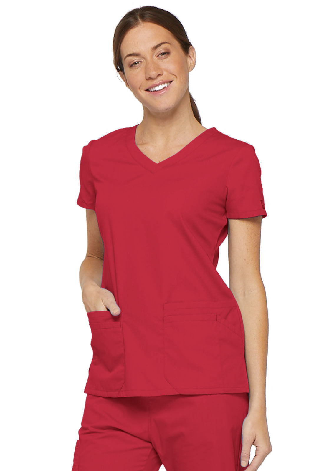 EDS Signature 85906 V-Neck Top Red Model Image Right Side | Dickies