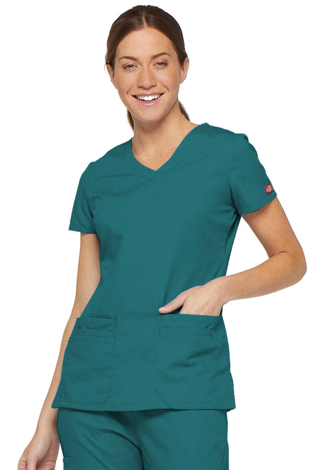 EDS Signature 85906 V-Neck Top Teal Blue Model Image Front | Dickies