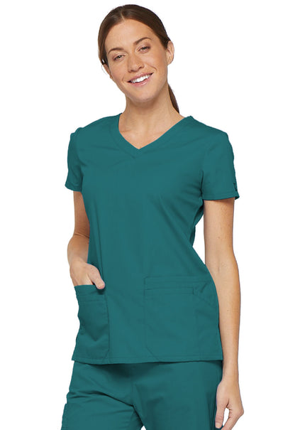 EDS Signature 85906 V-Neck Top Teal Blue Model Image Right Side | Dickies