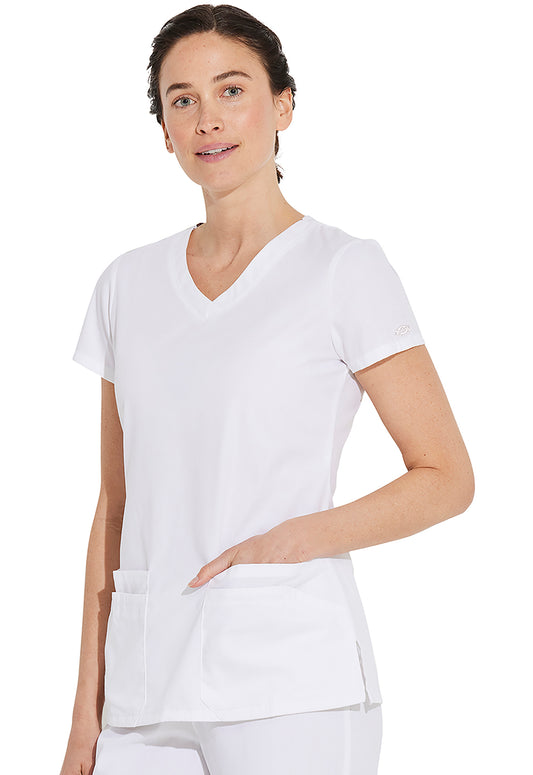 EDS Signature 85906 V-Neck Top White Model Image Right Side | Dickies