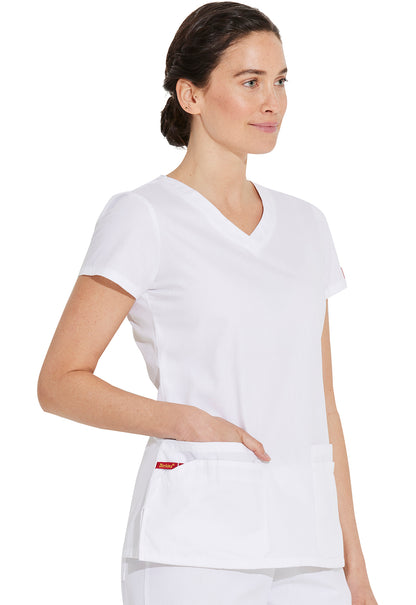 EDS Signature 85906 V-Neck Top White Model Image Left Side | Dickies