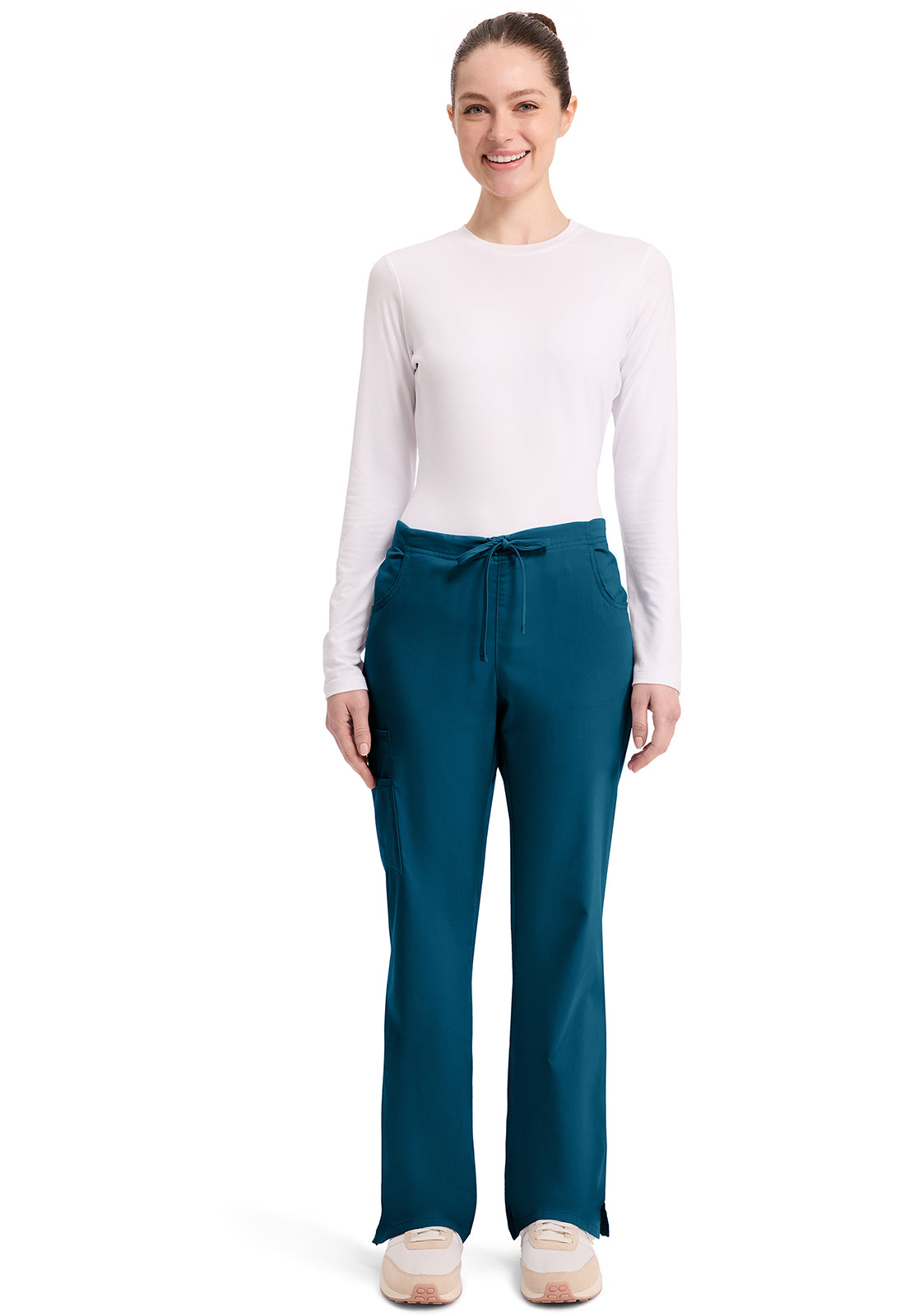 EDS Signature 86206 Women's Mid Rise Drawstring Cargo Scrub Pants Caribbean Blue
